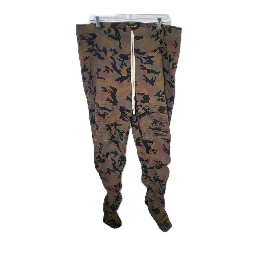 Camo Pull on Pants Stacked Zipper Knee Streetwear Gorpcore Stretch Plus Size 3x